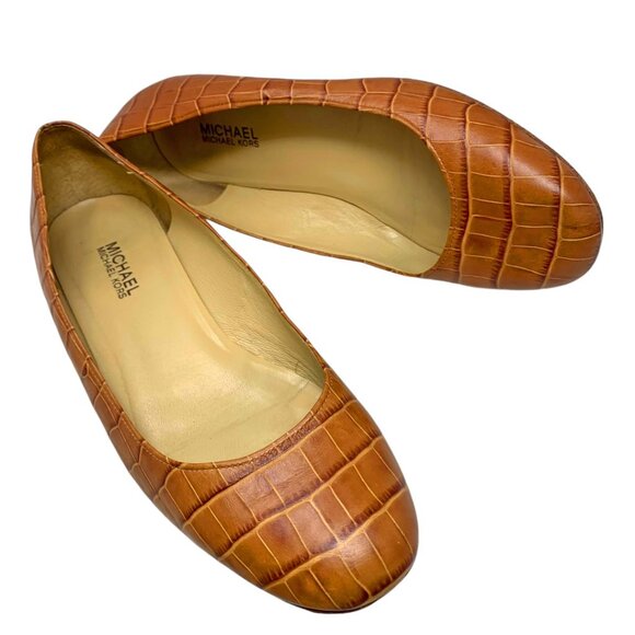 MICHAEL Michael Kors‎ Brown Croc Embossed Leather Round Toe Flats - Picture 10 of 10